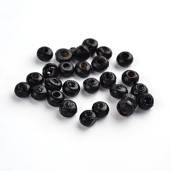 Dyed Natural Wood Beads, Round, Black, 4~5x3mm, Hole: 1.2mm, about 37340pcs/1000g