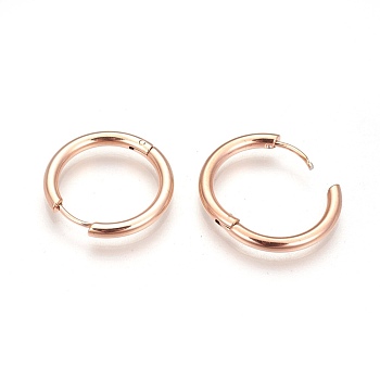 304 Stainless Steel Hoop Earrings, Manual Polishing Huggie Earrings, Rose Gold, 10 Gauge, 15x2.5mm, Pin: 0.9mm(±0.1mm), Inner Diameter: 10mm