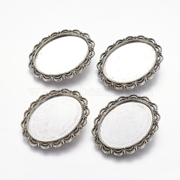 Zinc Alloy Oval Cabochon Settings, Cadmium Free & Lead Free, Antique Silver, 49x41x3mm, Hole: 8mm, Tray: 40x30.5mm(X-PALLOY-AD43518-AS)