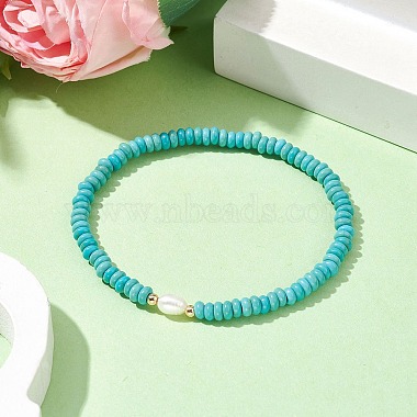 Synthetic Turquoise Rondelle & Natural Pearl Beaded Stretch Bracelets(BJEW-JB09918-08)-2