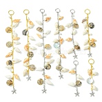 Shell Hair Accessories Chain Clips for Woman Girls, with Alloy Pendants and Iron Jump Rings, Flat Round with Starfish, Wheat, 95~236mm, 8pcs/set(OHAR-AB00005)