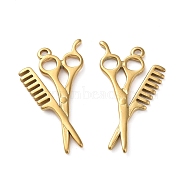 Ion Plating(IP) 304 Stainless Steel Pendants, Scissors with Comb Charm, Golden, 33.5x19x2mm, Hole: 1.6mm(STAS-P324-24G)