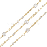 Handmade CCB Plastic Imitation Pearl Beaded Chains, with Brass and Spool, Unwelded, Long-Lasting Plated, Round & Flat Round, Golden, 8x3.5mm, 4mm, Flat Round: 4x0.5mm, 32.8 Feet(10m)/roll(CHC-K011-26G)