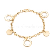Vacuum Plating 304 Stainless Steel Charm Bracelets, Rings, Golden, 7-1/8 inch(18cm)(STAS-A052-27G)