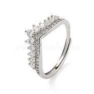 Brass Micro Pave Cubic Zirconia Adjustable Rings, Crown, Platinum, US Size 9 3/4(19.5mm)(RJEW-H225-05P)