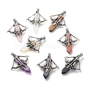 Natural & Synthetic Gemstone Big Pendants, with Antique Silver Tone Alloy Findings, Cadmium Free & Lead Free, Faceted, Bow with Arrow & Sword, 65x54.5x11mm, Hole: 4x7mm(G-G855-01AS)