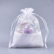 Organza Bags, with Burlap Cloth, Drawstring Bags, Rectangle, White, 17~18x12.4~13cm(X-OP-T004-01B-07)