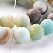 Frosted Natural Flower Amazonite Round Beads Strands, 8mm, Hole: 1mm, about 47pcs/strand, 14.9 inch(G-E330-8mm-01)