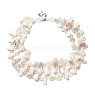 Boho Glass & Dyed Natural Shell Beaded Chips 3 Layer Necklaces for Women, White, 20.08 inch(51cm)(NJEW-H047-01B)