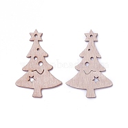 Undyed Wood Pendants, Christmas Tree, BurlyWood, 68.5x47x2.5mm, Hole: 2.5mm(WOOD-I004-25)