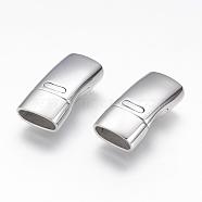 304 Stainless Steel Magnetic Clasps with Glue-in Ends, Rectangle, Stainless Steel Color, 24x12x7.5mm, Hole: 5mm(STAS-G143-83B)