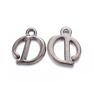 Gunmetal Plated Alloy Letter Pendants, Rack Plating, Letter.D, 13x11x2mm, Hole: 1.5mm(PALLOY-P097-03-D)