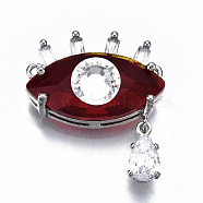 Glass Pendants Links, with Platinum Tone Brass Findings, Eye with Teardrop, Red, 20.5x18x8mm, Hole: 1mm(GLAA-S193-037A-P)