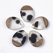 Resin & Walnut Wood Pendants, teardrop, with Spot, Clear, 17.5x13x3mm, Hole: 2mm(RESI-S358-15-A01)