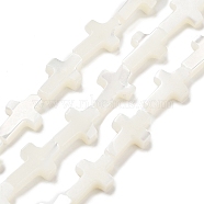 Natural White Mother of Pearl Shell Cross Beads Strands, about 8mm wide, 12mm long, 3mm thick, hole: 1mm, 33pcs/strand, 16 inch(X-SSHEL-F0812C)