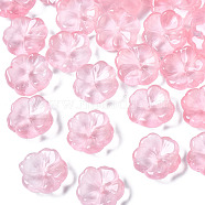 Transparent Spray Painted Imitation Jade Glass Beads, Flower, Flamingo, 15x15x6mm, Hole: 1.2mm(GLAA-Q089-003-E004)