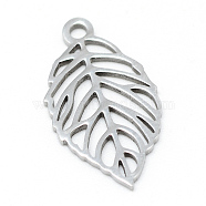 201 Stainless Steel Pendants, Leaf, Stainless Steel Color, 20x11x1mm, Hole: 2mm(STAS-T008-036)