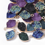 Druzy Resin Pendants, with Edge Light Gold Plated Iron Loops, Horse Eye, Mixed Style, Mixed Color, 20~21x11.5x7mm, Hole: 1.8mm(RESI-S383-008)