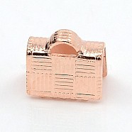 Brass Ribbon Crimp Ends, Rectangle, Rose Gold, 10x7mm, Hole: 1x2mm(KK-K006-RG)
