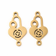 201 Stainless Steel Connector Charms, Heart Shaped Lock Links, Real 18K Gold Plated, 18x9.5x1mm, Hole: 1.2mm(STAS-K251-088G)
