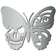 Iron Hanging Decors, Metal Art Wall Decoration, Butterfly with Skull, for Living Room, Home, Office, Garden, Kitchen, Hotel, Balcony, with Wall Anchor & Screw, Silver Color Plated, 160x200x1.5mm(AJEW-WH0306-001)