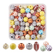 114Pcs 6 Style Acrylic Beads, Opaque & Craft & Plating Acrylic Beads Set, Rugby & Basketball & Volleyball & Football & Tennis, Mixed Color, 10~18x10~12x10~12mm, Hole: 2~4mm(DIY-FS0002-36)