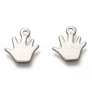 201 Stainless Steel Charms, Laser Cut, Palm, Stainless Steel Color, 10.5x10x0.5mm, Hole: 1.4mm(STAS-C017-04P)