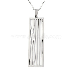 201 Stainless Steel Pendant Necklaces, with Cable Chains and Lobster Claw Clasps, Rectangle, Stainless Steel Color, 17.71 inch(45cm), 1.5mm(NJEW-S105-JN613-45-1)