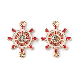 Alloy Enamel Connector Charms, Helm Links with Crystal Rhinestone, Light Gold, Cadmium Free & Nickel Free & Lead Free, Red, 22x16.8x1.7mm, Hole: 1.2mm(ENAM-I054-06E)