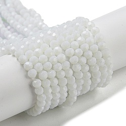 Opaque Glass Beads Stands, Faceted(32 Facets), Round, White, 4mm, Hole: 0.7mm, about 94~93pcs/strand, 14.17''~14.37''(36~36.5cm)(EGLA-A035-P4mm-D01)