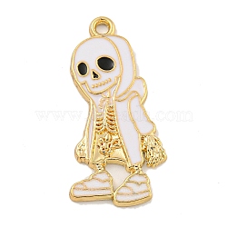 Halloween Alloy Enamel Pendants, Golden, Skeleton Charm, White, 32x15x1.5mm, Hole: 1.9mm(ENAM-H045-01G-02)