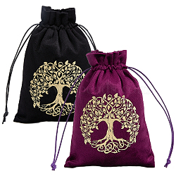 2Pcs 2 Style Tree of Life Pattern Velvet Packing Pouches, Drawstring Bags, Rectangle, Mixed Color, 18~18.2x12.5~13.5x0.2cm, 1pc/style(TP-CN0001-10)