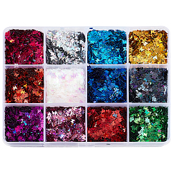 48G 12 Colors Laser PET Nail Sequins Care Decoration, Nail Art Decoration Accessories for Women, Butterfly, Mixed Color, 3mm, 4g/color(MRMJ-OC0003-51)