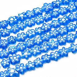 Handmade Millefiori Glass Bead Strands, Flower, Dodger Blue, 6.4~9x3.2mm, Hole: 1mm, about 56pcs/Strand, 15.75''(40cm)(X-LAMP-J035-8mm-15)