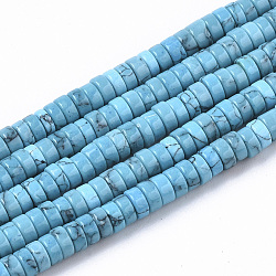 Synthetic Turquoise Beads Strands, Dyed, Heishi Beads, Disc, Sky Blue, 4x1~2mm, Hole: 0.7mm, about 195~213pcs/strand, 14.96 inch~15.31 inch(38~38.9cm)(TURQ-N215-01G)
