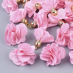 Cloth Pendant Decorations, with Acrylic Findings, Flower, Pearl Pink, 25~30x28~35mm, Hole: 2mm(FIND-P026-D20-1)