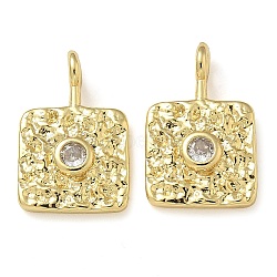 Rack Plating Brass Cubic Zirconia Pendants, Long-Lasting Plated, Lead Free & Cadmium Free, Square Charms, Real 18K Gold Plated, 16x10x2.5mm, Hole: 1.8mm(KK-K392-05G)