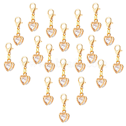 PandaHall Elite 50Pcs Pendant Decorations, with Zinc Alloy Lobster Claw Clasps and Heart Alloy Charms, with Cubic Zirconia, Golden, 25mm(HJEW-PH0001-42)