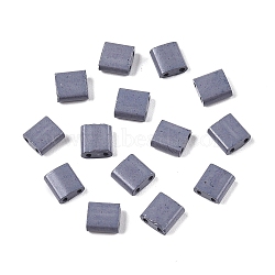 2-Hole Baking Paint Glass Seed Beads, Square, Dark Gray, 5x4.5~5.5x2~2.5mm, Hole: 0.5~0.8mm(SEED-S023-17C-34)