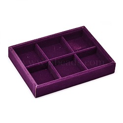 Wooden Cuboid Jewelry Presentation Boxes, Covered with Velvet, 6 Compertments, Dark Orchid, 20x15.2x3.2cm(ODIS-L001-02D)