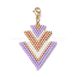 Handmade Loom Pattern Seed Beads Pendants Decoration, with 304 Stainless Steel Lobster Claw Clasps, Arrow, Lilac, 47mm(HJEW-MZ00013)