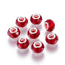 Handmade Glass European Beads, Large Hole Beads, Silver Color Brass Core, Dark Red, 14x8mm, Hole: 5mm(GPDL25Y-76)