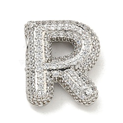 Platinum Plated Brass Micro Pave Cubic Zirconia Pendants, Letter Charms, Letter R, 21x21.8x6mm, Hole: 3.5x2mm(KK-L073-001P-R)