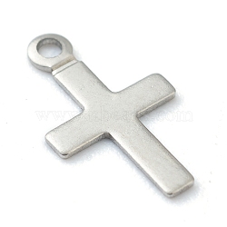 304 Stainless Steel Tiny Cross Charms, Laser Cut, Stainless Steel Color, 10x6x0.4mm, Hole: 0.9mm(STAS-H149-02P)
