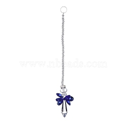 Crystal Fairy Beaded Wall Hanging Decoration Pendant Decoration, Hanging Suncatcher, with Iron Ring and Glass Beads, Bullet, Medium Blue, 208mm(HJEW-G019-02B)