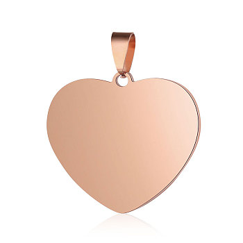 201 Stainless Steel Stamping Blank Tag Pendants, Manual Polishing, Heart, Rose Gold, 38.5x35x2mm, Hole: 4x7mm