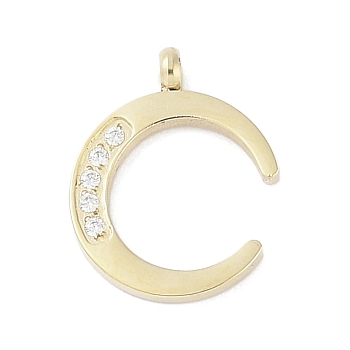 304 Stainless Steel Charms, with Rhinestone, Double Horn/Crescent Moon Charm, Real 14K Gold Plated, 13.5x10.5x1mm, Hole: 1.5mm