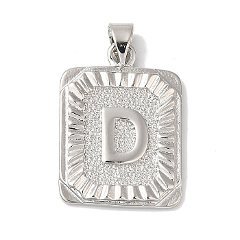 Rack Plating Brass Pendants, Long-Lasting Plated, Lead Free & Cadmium Free, Square with Letter Charms, Letter D, 24x17x2.5mm, Hole: 4x3.5mm