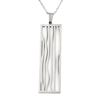 201 Stainless Steel Pendant Necklaces, with Cable Chains and Lobster Claw Clasps, Rectangle, Stainless Steel Color, 17.71 inch(45cm), 1.5mm