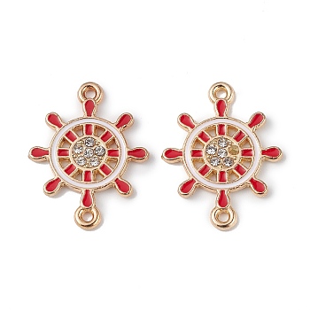 Alloy Enamel Connector Charms, Helm Links with Crystal Rhinestone, Light Gold, Cadmium Free & Nickel Free & Lead Free, Red, 22x16.8x1.7mm, Hole: 1.2mm